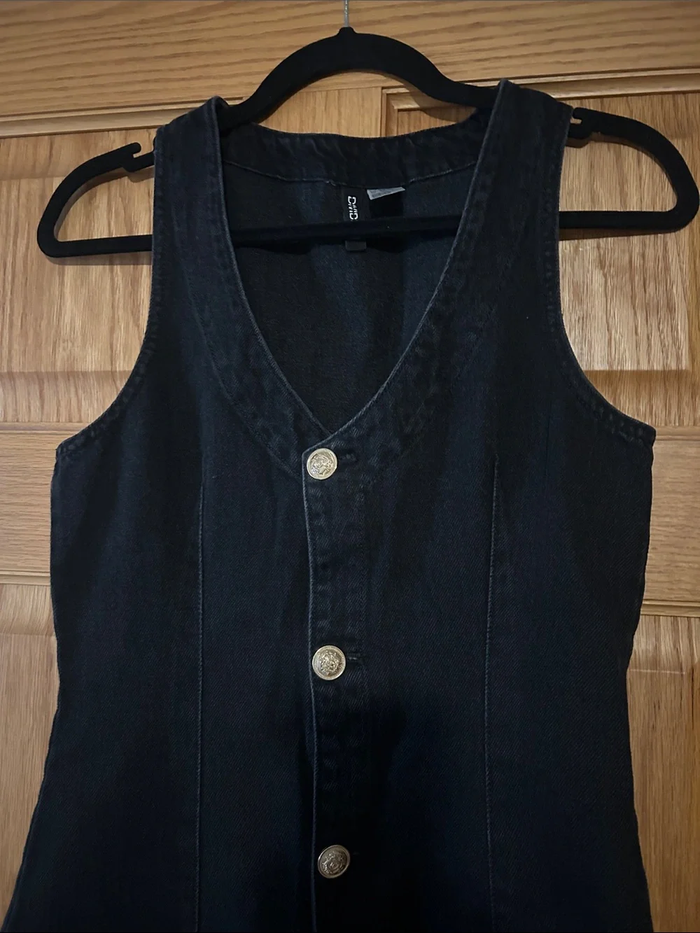 H&M Divided Sleeveless Black Denim Button-Up Mini Dress | Size Small